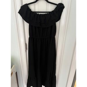 Anna-Kaci‎ California Black Off Shoulder Ruffle Midi Dress XL Boho Summer